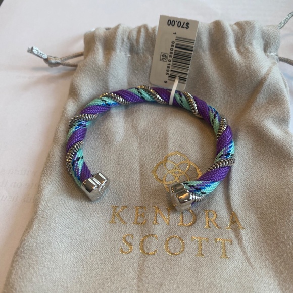 REG $70 KENDRA SCOTT MASIE FULL CUFF BRACELET RHODIUM PERIWINKLE MIX - Picture 5 of 8